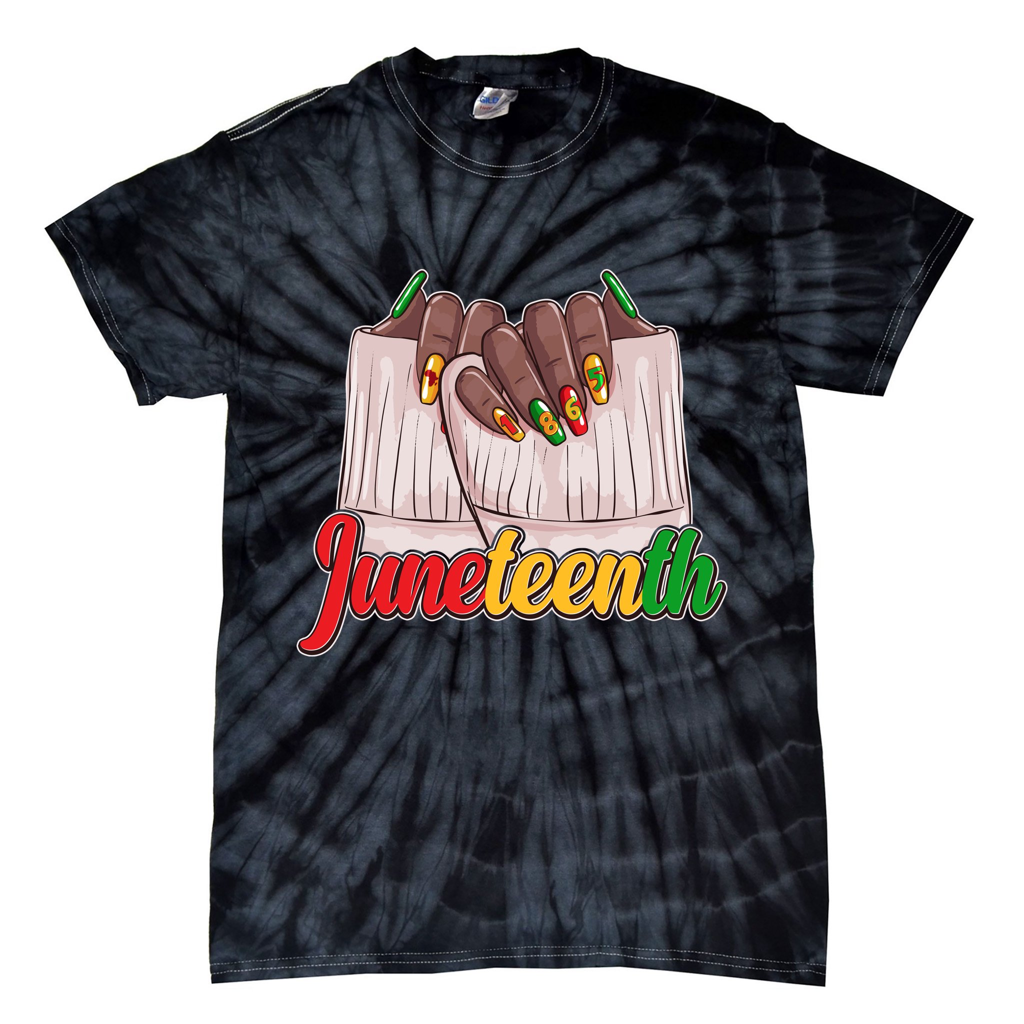Juneteenth 1865 Finger Nails Manicure Tie-Dye T-Shirt