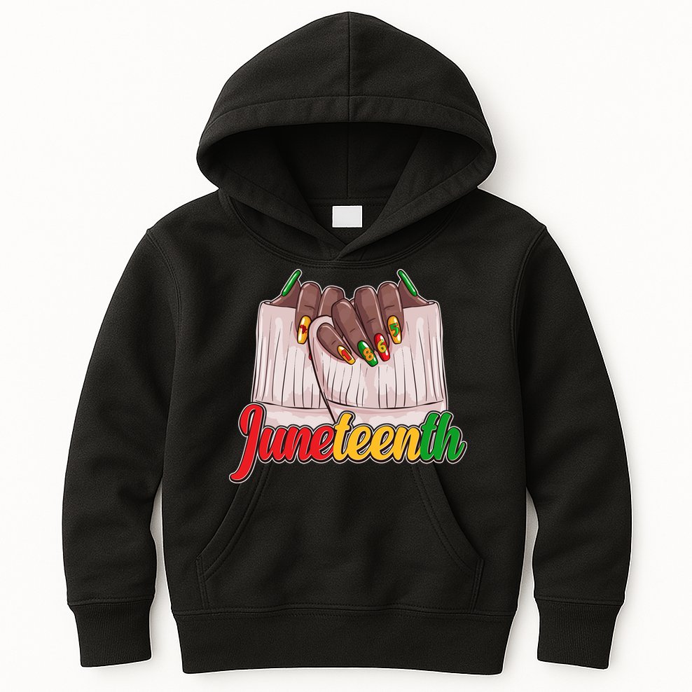 Juneteenth 1865 Finger Nails Manicure Kids Hoodie