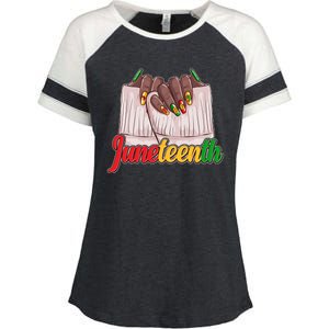 Juneteenth 1865 Finger Nails Manicure Enza Ladies Jersey Colorblock Tee