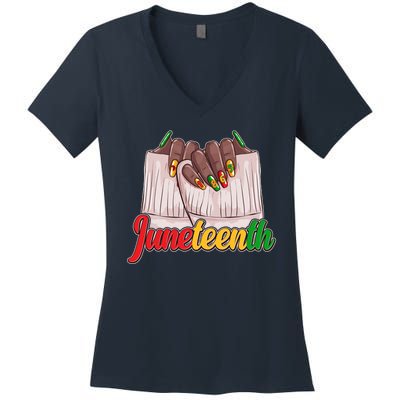 Juneteenth 1865 Finger Nails Manicure Women's V-Neck T-Shirt