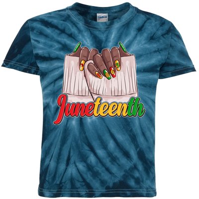 Juneteenth 1865 Finger Nails Manicure Kids Tie-Dye T-Shirt