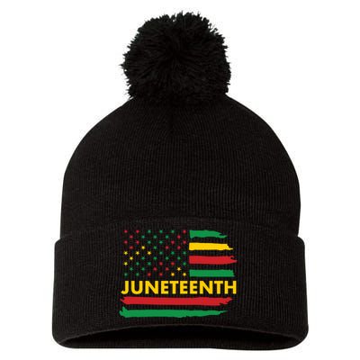 Juneteenth American Flag Pom Pom 12in Knit Beanie