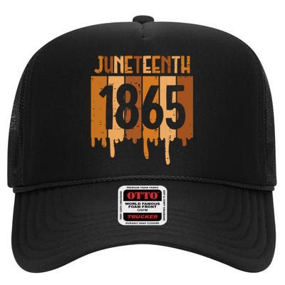 Juneteenth 1865 Melanin Drip Black Pride Women High Crown Mesh Back Trucker Hat