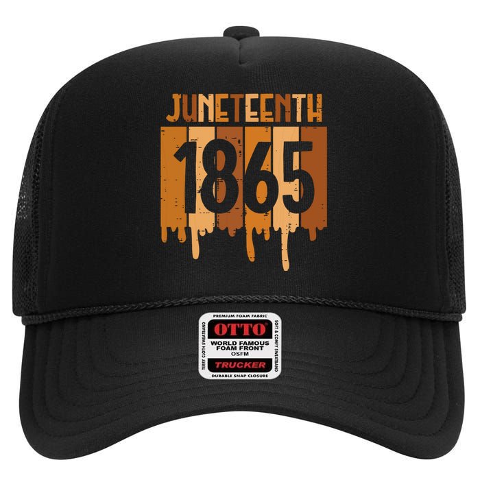 Juneteenth 1865 Melanin Drip Black Pride Women High Crown Mesh Back Trucker Hat