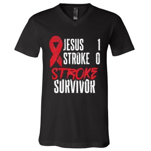 Jesus 1 Stroke 0 Stoke Awareness Stroke Survivor V-Neck T-Shirt