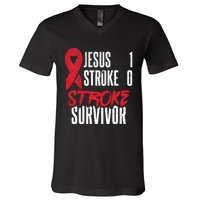 Jesus 1 Stroke 0 Stoke Awareness Stroke Survivor V-Neck T-Shirt