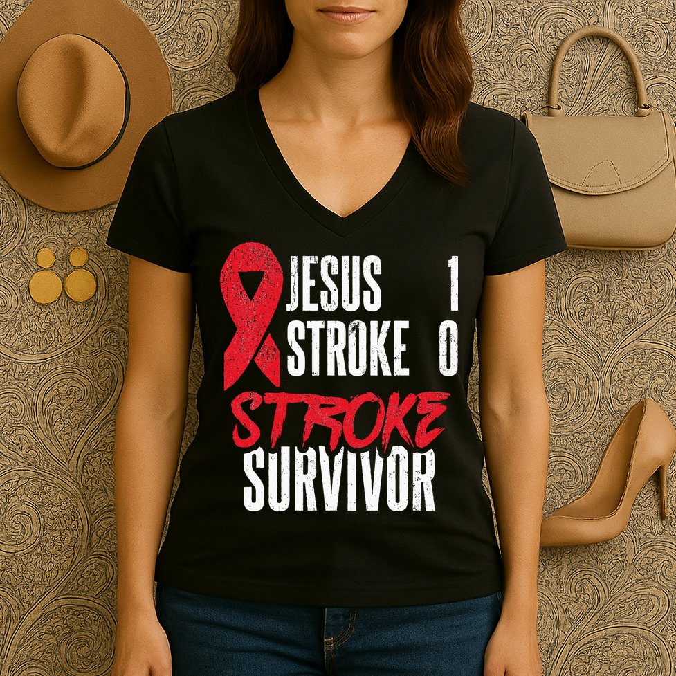 Jesus 1 Stroke 0 Stoke Awareness Stroke Survivor Women's V-Neck T-Shirt