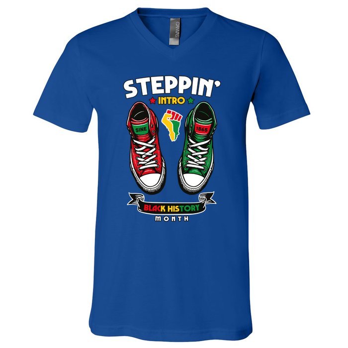 Junenth 1865 Stepping Into Black History Month Cool Gift V-Neck T-Shirt