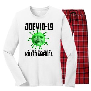 Joevid 19 The Virus That Killed America Funny Joe Biden Women's Long Sleeve Flannel Pajama Set 