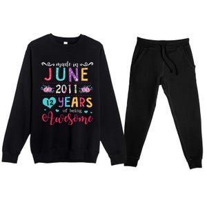 June 2011 12th Birthday 2011 Years Old Made In 2011 Premium Crewneck Sweatsuit Set