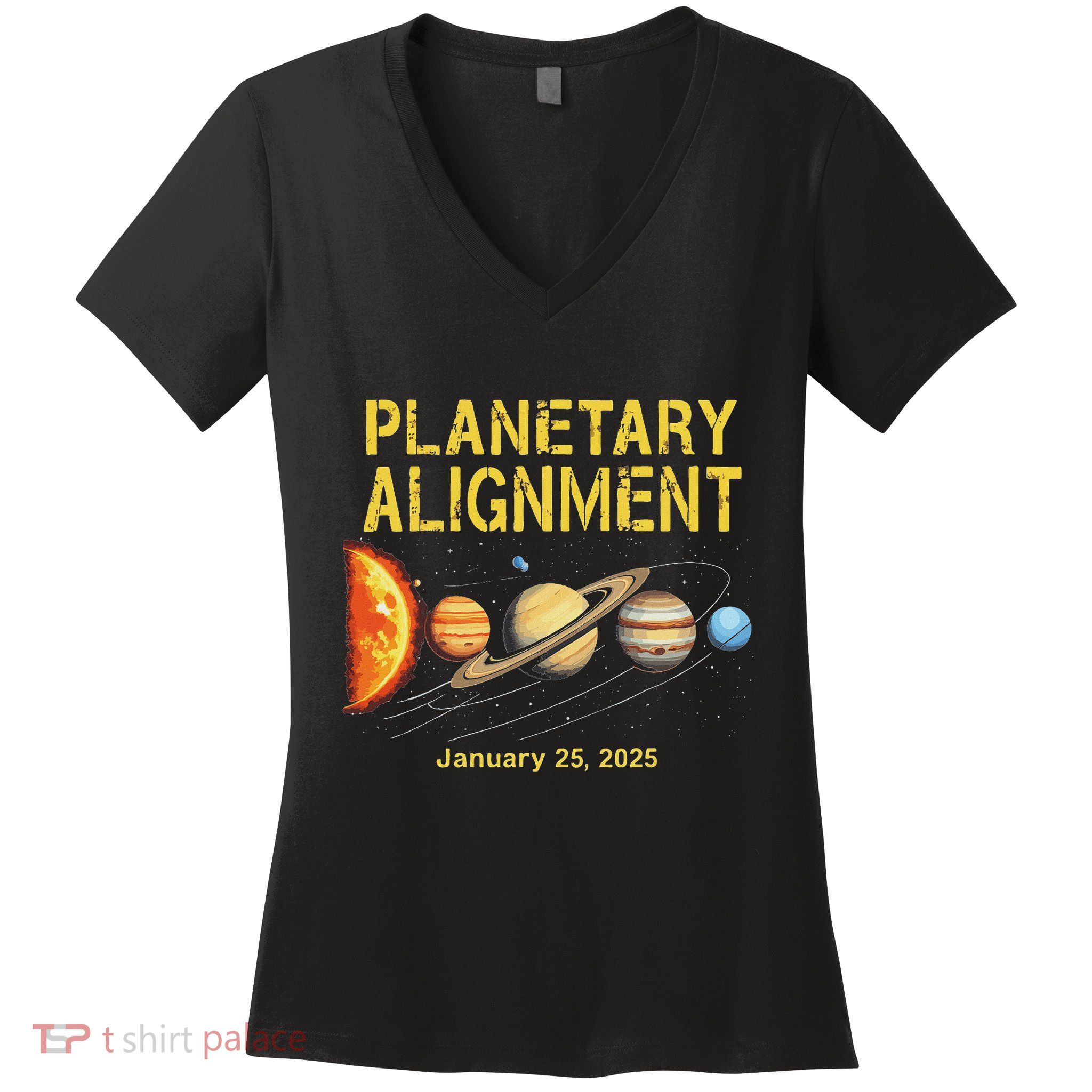 January 25 2025 Planetary Alignment Astronomy Space Lovers Women's V-Neck T-Shirt