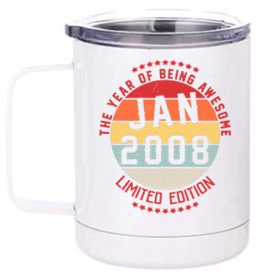 Jan 2008 Birthday The Year Of Being Awesome Gift 12 oz Stainless Steel Tumbler Cup