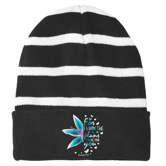 Jeremiah 29:11 Christian Bible Verse Gifts Religious Faith Striped Beanie with Solid Band