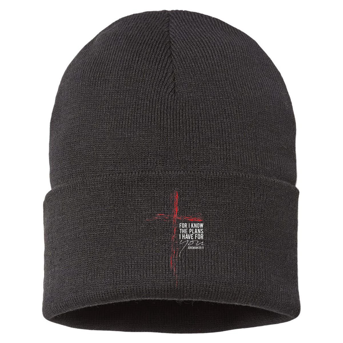 Jeremiah 2911 Christian Religious Faith Verse Cross Graphic Sustainable Knit Beanie