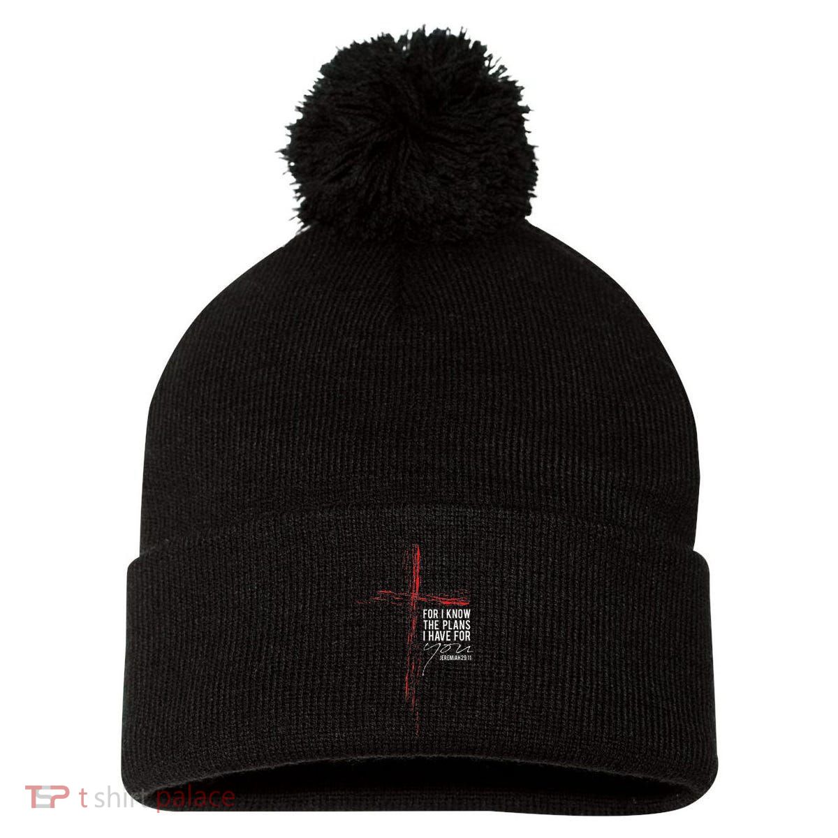 Jeremiah 2911 Christian Religious Faith Verse Cross Graphic Pom Pom 12in Knit Beanie