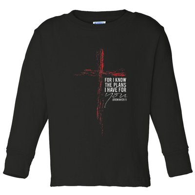Jeremiah 2911 Christian Religious Faith Verse Cross Graphic Toddler Long Sleeve Shirt