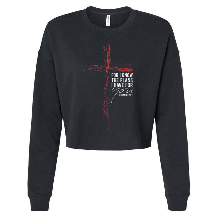 Jeremiah 2911 Christian Religious Faith Verse Cross Graphic Cropped Pullover Crew