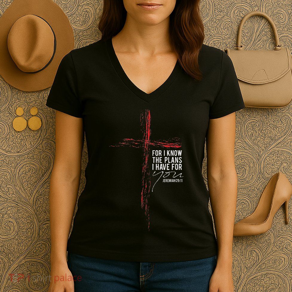Jeremiah 2911 Christian Religious Faith Verse Cross Graphic Women's V-Neck T-Shirt