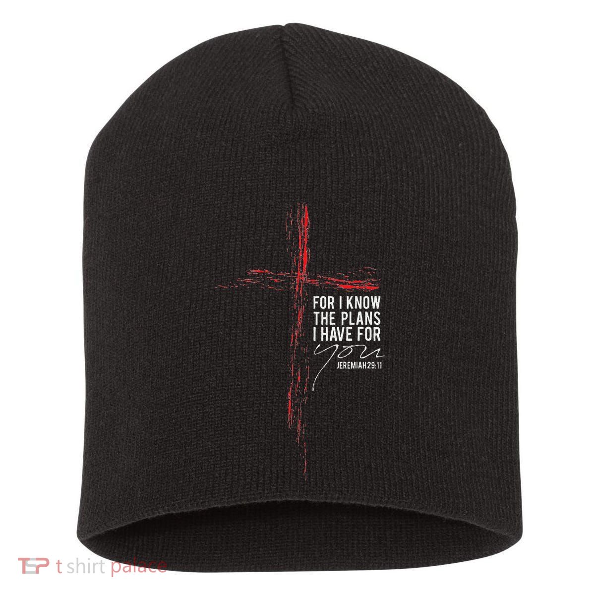 Jeremiah 2911 Christian Religious Faith Verse Cross Graphic Short Acrylic Beanie