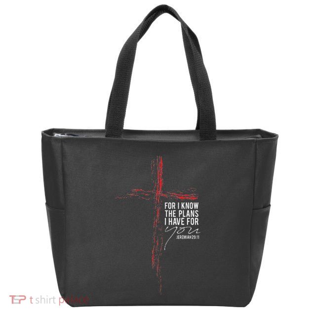 Jeremiah 2911 Christian Religious Faith Verse Cross Graphic Zip Tote Bag