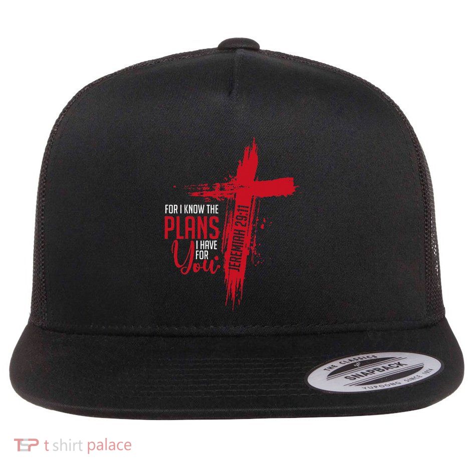 Jeremiah 2911 Christian Religious Bible Verse Cross Flat Bill Trucker Hat