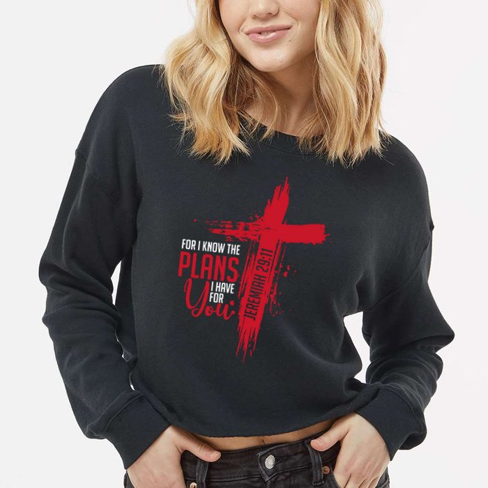 Jeremiah 2911 Christian Religious Bible Verse Cross Cropped Pullover Crew