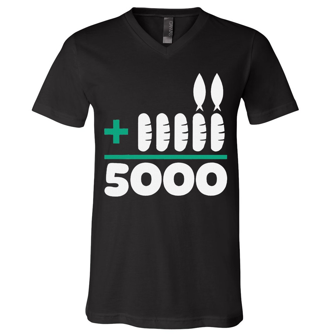 Jesus 2 Fishes 5 Breads 5000 Fed V-Neck T-Shirt