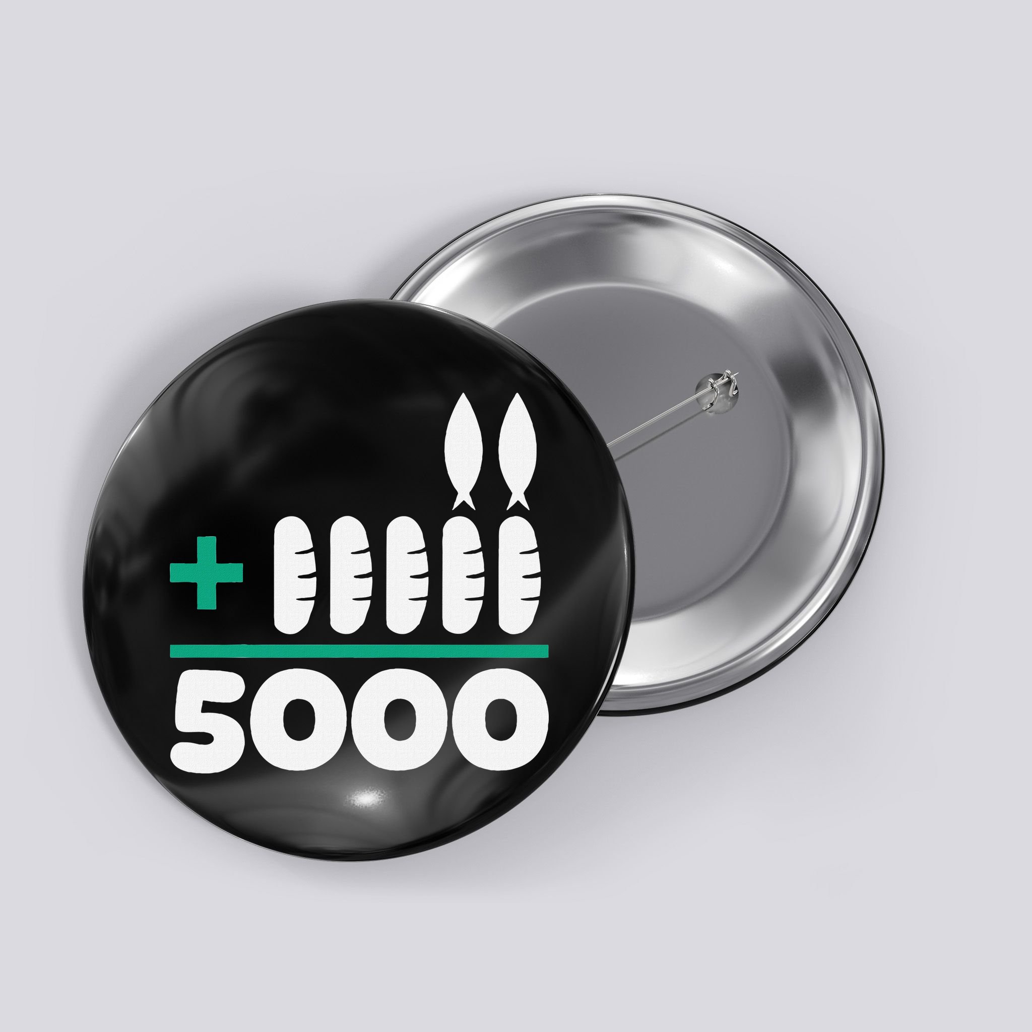 Jesus 2 Fishes 5 Breads 5000 Fed Button