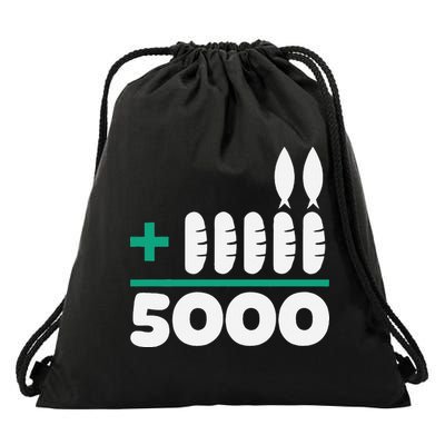Jesus 2 Fishes 5 Breads 5000 Fed Drawstring Bag