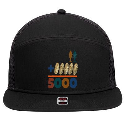 Jesus 2 Fishes 5 Breads 5000 Fed 7 Panel Mesh Trucker Snapback Hat
