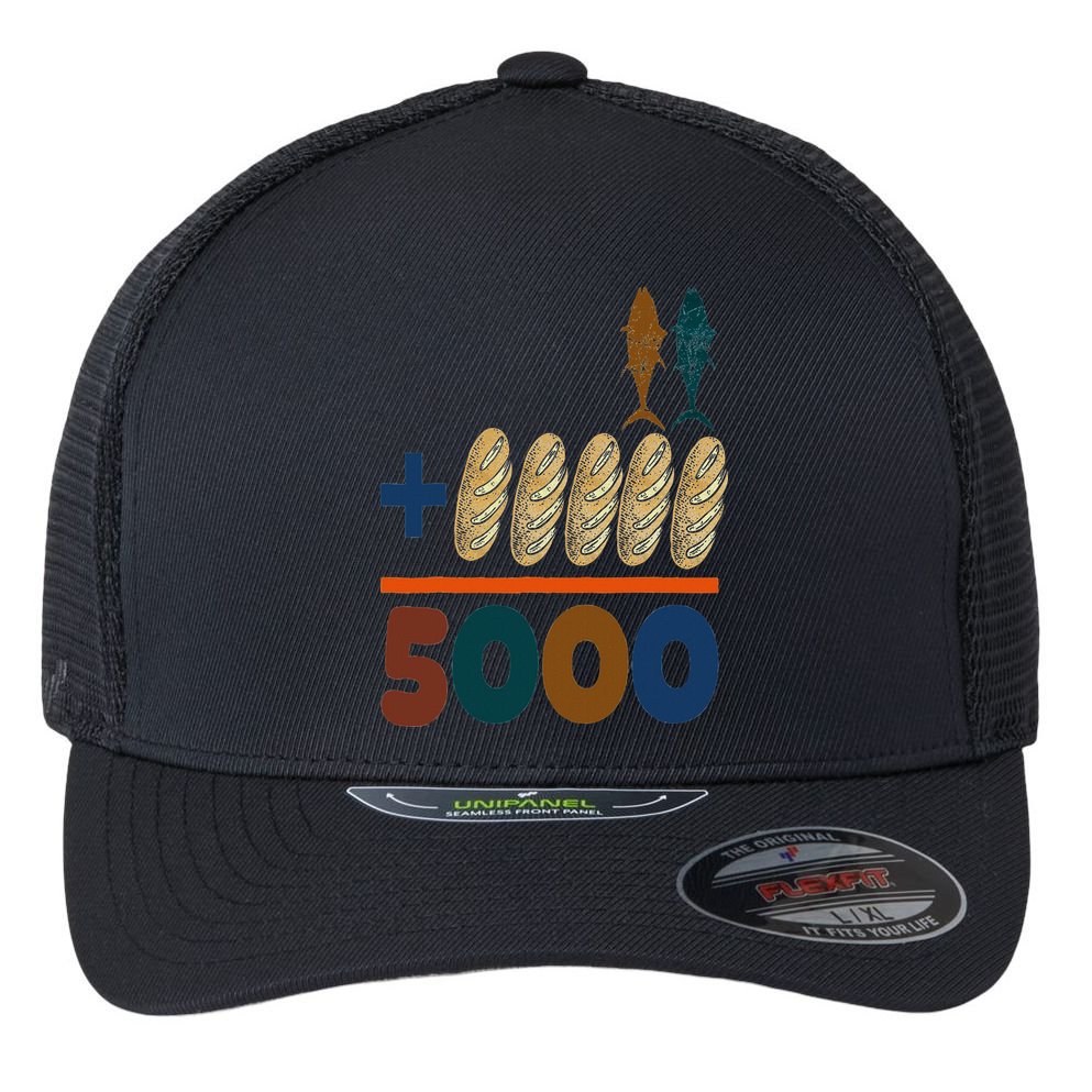 Jesus 2 Fishes 5 Breads 5000 Fed Flexfit Unipanel Trucker Cap