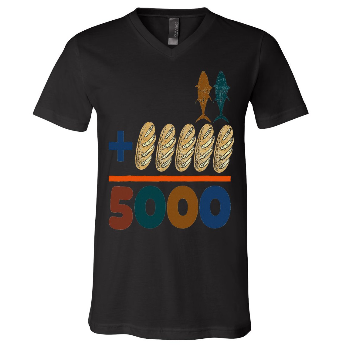 Jesus 2 Fishes 5 Breads 5000 Fed V-Neck T-Shirt