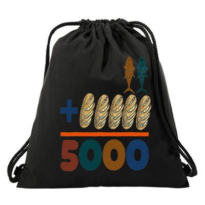 Jesus 2 Fishes 5 Breads 5000 Fed Drawstring Bag