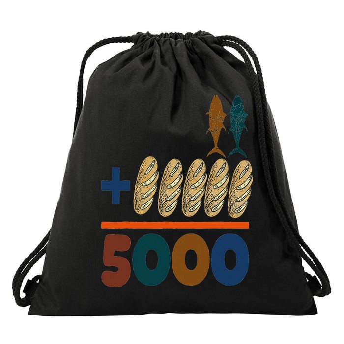 Jesus 2 Fishes 5 Breads 5000 Fed Drawstring Bag
