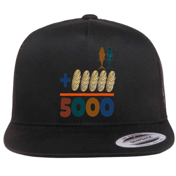 Jesus 2 Fishes 5 Breads 5000 Fed Flat Bill Trucker Hat