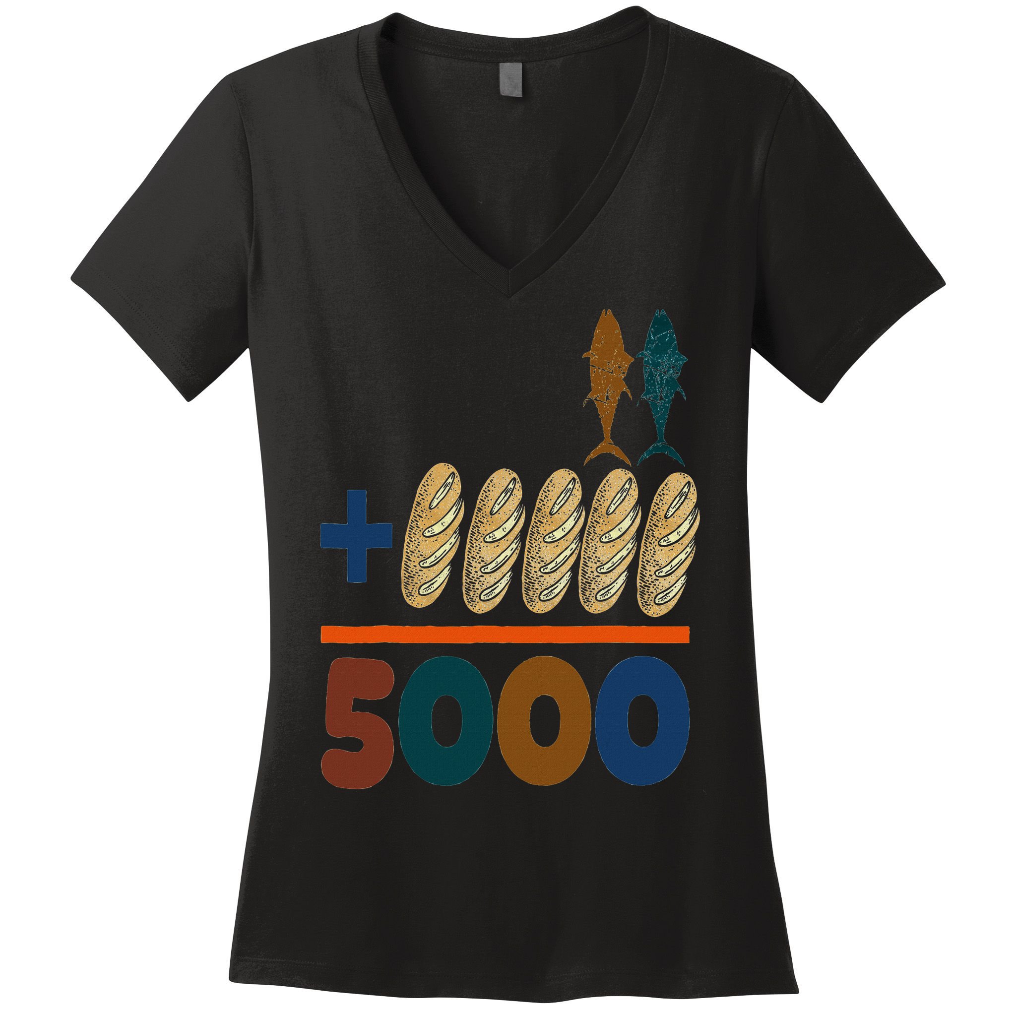 Jesus 2 Fishes 5 Breads 5000 Fed Women's V-Neck T-Shirt