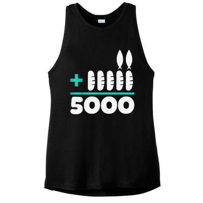 Jesus 2 Fishes 5 Breads 5000 Chosen Against The Current Ladies PosiCharge Tri-Blend Wicking Tank