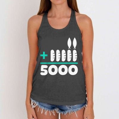 Jesus 2 Fishes 5 Breads 5000 Chosen Against The Current Women's Knotted Racerback Tank