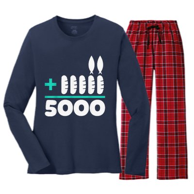 Jesus 2 Fishes 5 Breads 5000 Chosen Against The Current Women's Long Sleeve Flannel Pajama Set 