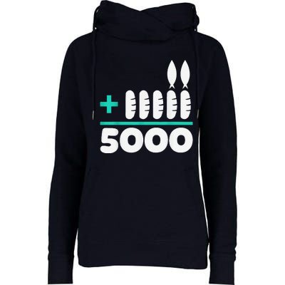 Jesus 2 Fishes 5 Breads 5000 Chosen Against The Current Womens Funnel Neck Pullover Hood