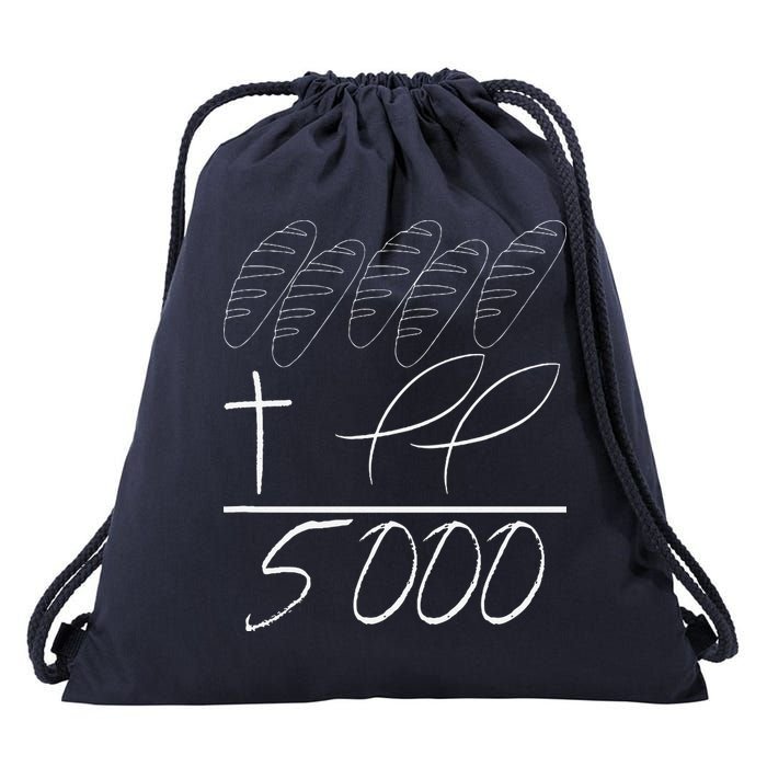 Jesus 2 Fishes 5 Breads 5000 Chosen Against The Current Drawstring Bag