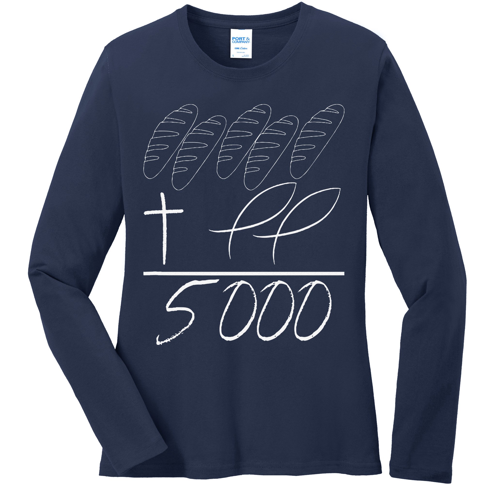 Jesus 2 Fishes 5 Breads 5000 Chosen Against The Current Ladies Long Sleeve Shirt