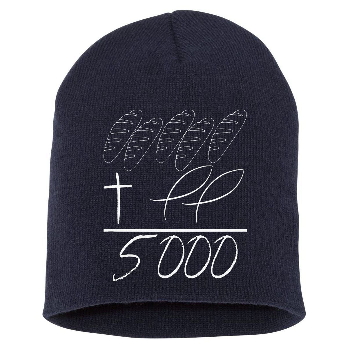 Jesus 2 Fishes 5 Breads 5000 Chosen Against The Current Short Acrylic Beanie