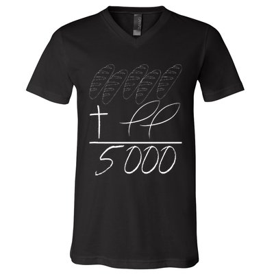 Jesus 2 Fishes 5 Breads 5000 Chosen Against The Current V-Neck T-Shirt