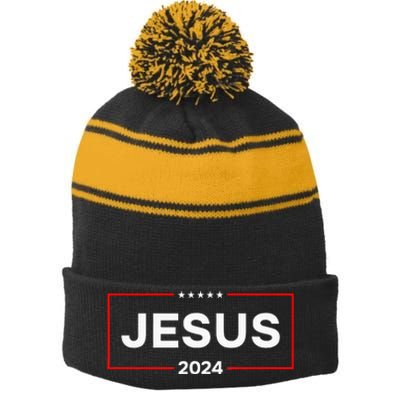 Jesus 2024 For President Stripe Pom Pom Beanie