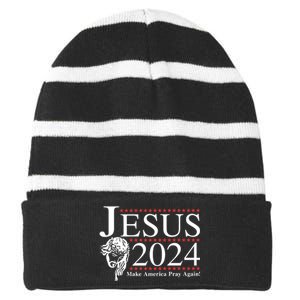 Jesus 2024 Make America Pray Again Striped Beanie with Solid Band