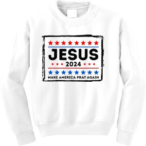 Jesus 2024 Make America Pray Again Funny Christian Kids Sweatshirt