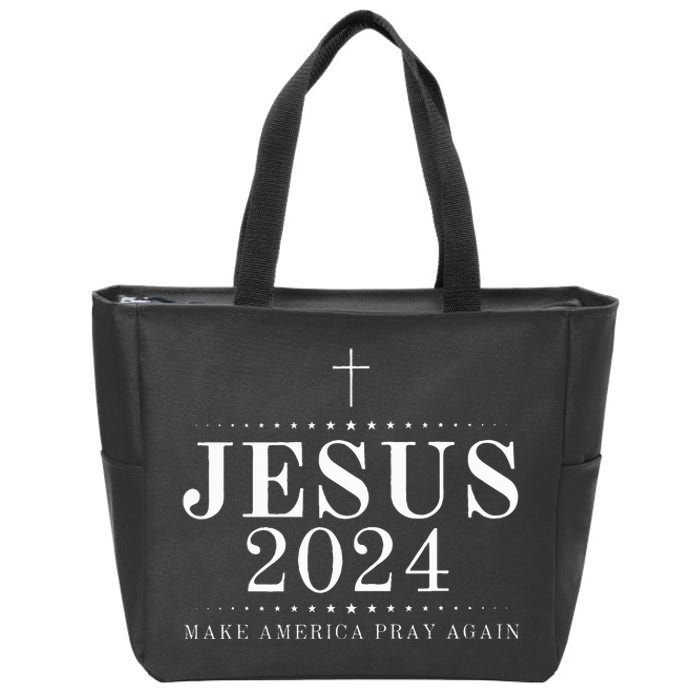 Jesus 2024 Make America Pray Believe Again Christian Flag Zip Tote Bag