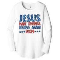 Jesus 2024 Make America Believe Again Christian 4th Of July Women's Perfect Tri Tunic Long Sleeve Shirt