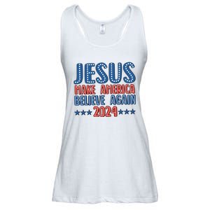 Jesus 2024 Make America Believe Again Christian 4th Of July Ladies Essential Flowy Tank